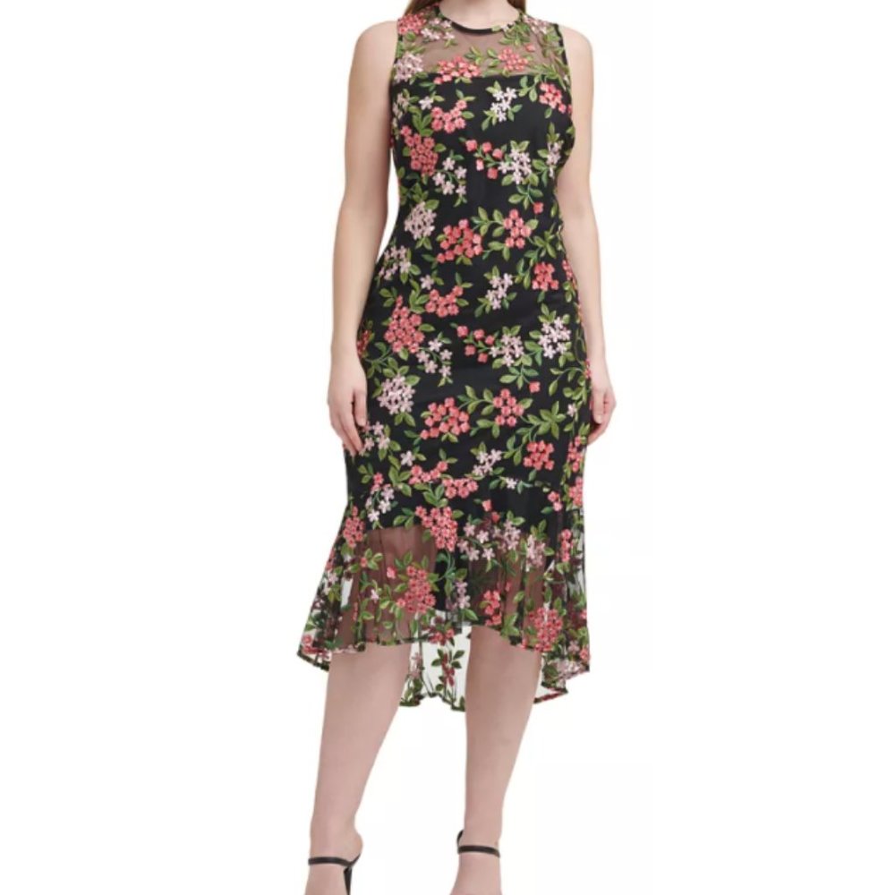Calvin Klein Plus Size Floral-Embroidered Midi Dress